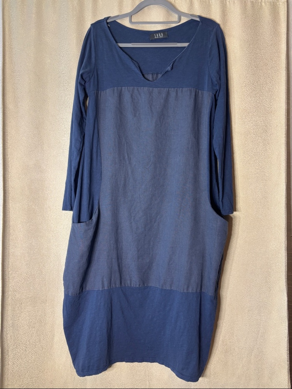 SAGA Blue Long Sleeve Casual Tunic Dress made in Italy 0112